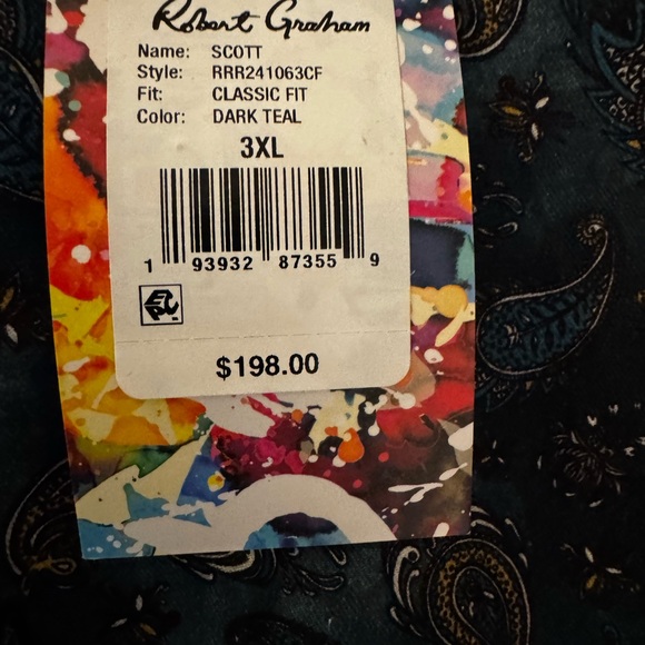 Robert Graham SCOTT classic fit Men's Paisley button down Shirt dark teal 3X 3XL - Picture 3 of 7